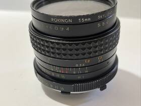 780434 Canon Makinon Multi Coated Camera Lens F 28mm 1 2.8 Japan With Rokinon 55mm Skylight