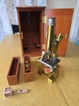 Bausch And Lomb Antique Brass Microscope, #33615, Wooden Keyed Box, Circa 1890'S. Fixed Price $750.00.