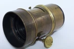 Darlot Opticien Paris 12.5" F4 Brass Barrel Lens. Circa 1867. Hood. Iris.. Fixed Price $1245.00.