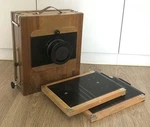 Soviet Fkd 18X24CM Vintage Large Format Wooden Camera With I-37 4.5/300MM Lens. Fixed Price $585.00.