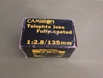 Cambron F=135MM 1:2.8 Screw Mount Camera Lens. Fixed Price $13.59.