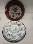 Set Of Handpainted Nippon Nature 9 Dishes Gold Edges Serving Wood Box. Fixed Price $25.00.