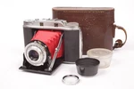 Agfa Isolette Iii Camera W/ Apotar 85MM F/4.5 Lens, Case, And New Red Bellows. Fixed Price $266.00.