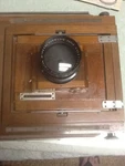 Antique France Hermagis Paris 4,5 F-270MM Anastigmat Wooden Camera. Fixed Price $1500.00.