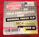 Rokunar 2X MC4 Tele Converter For Manual Focus Slr Nikon Ai Elements Camera Lens. Fixed Price $29.89.
