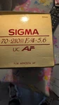 Sigma Uc Zoom 70-210MM 1:4-5.6 Multi-coated Lens Made In Japan (PVR68). Fixed Price $50.00.