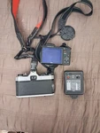 Pentax K1000 Vintage Slr Film Camera Silver Black W/ Strap Lens Vivitar Flash. Fixed Price $50.00.